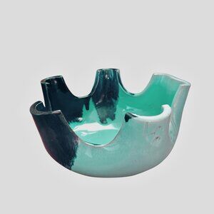 Handmade Jade Green & Black Glazed Pottery Wabi Sabi Planter Pot Bowl